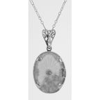 Back view of Sunray Crystal / Camphor Glass Diamond Pendant showing 925 sterling silver hallmark and spring ring clasp