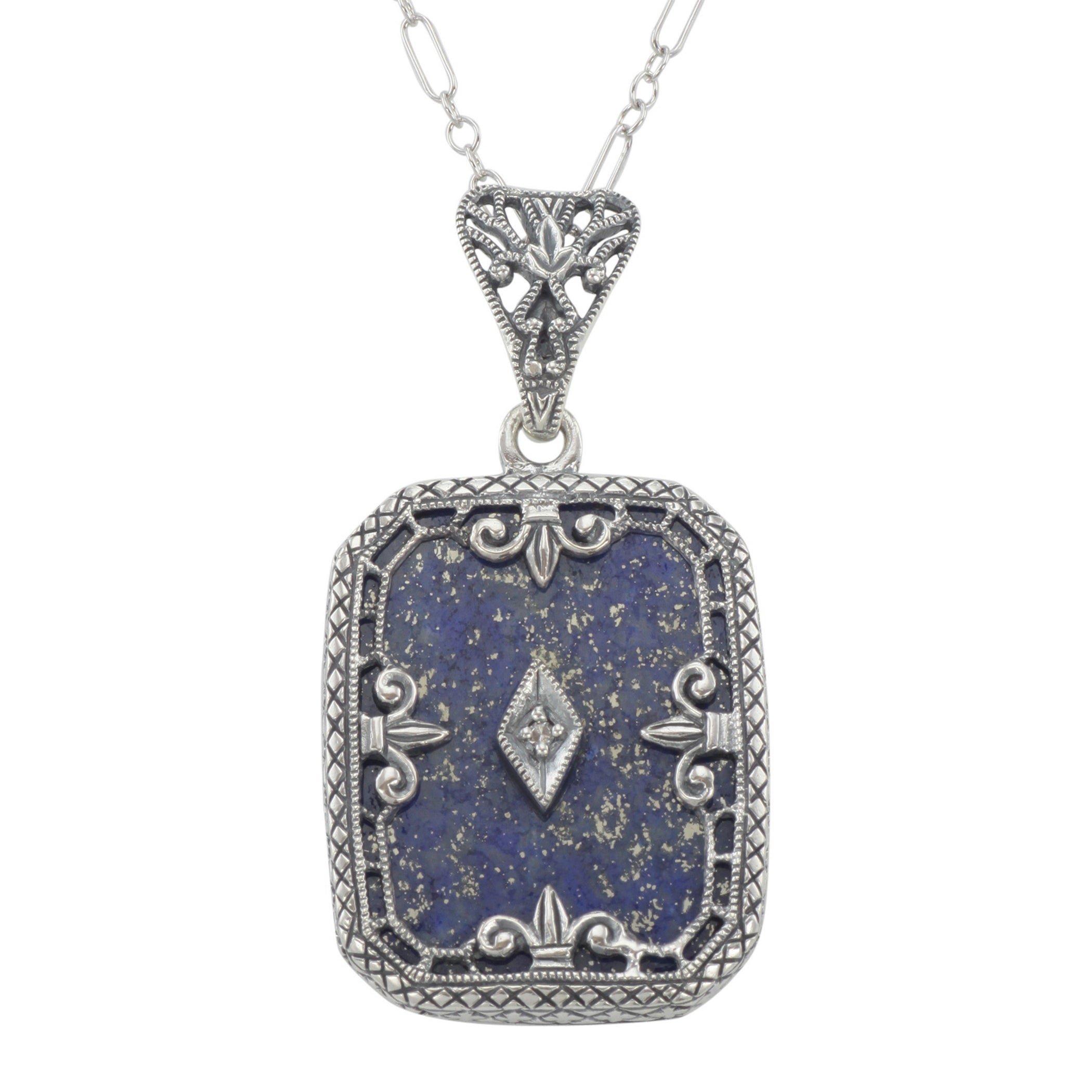 Diamond, Lapis, sterling silver pendants, front view