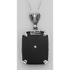 Back view of Fleur de Lis Design Onyx and Diamond Pendant with Chain Sterling Silver showing 925 sterling silver hallmark and