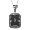 Diamond, Onyx, sterling silver pendants, front view