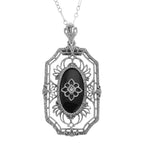 Art Deco style, Diamond, Black Onyx, sterling silver pendants, front view