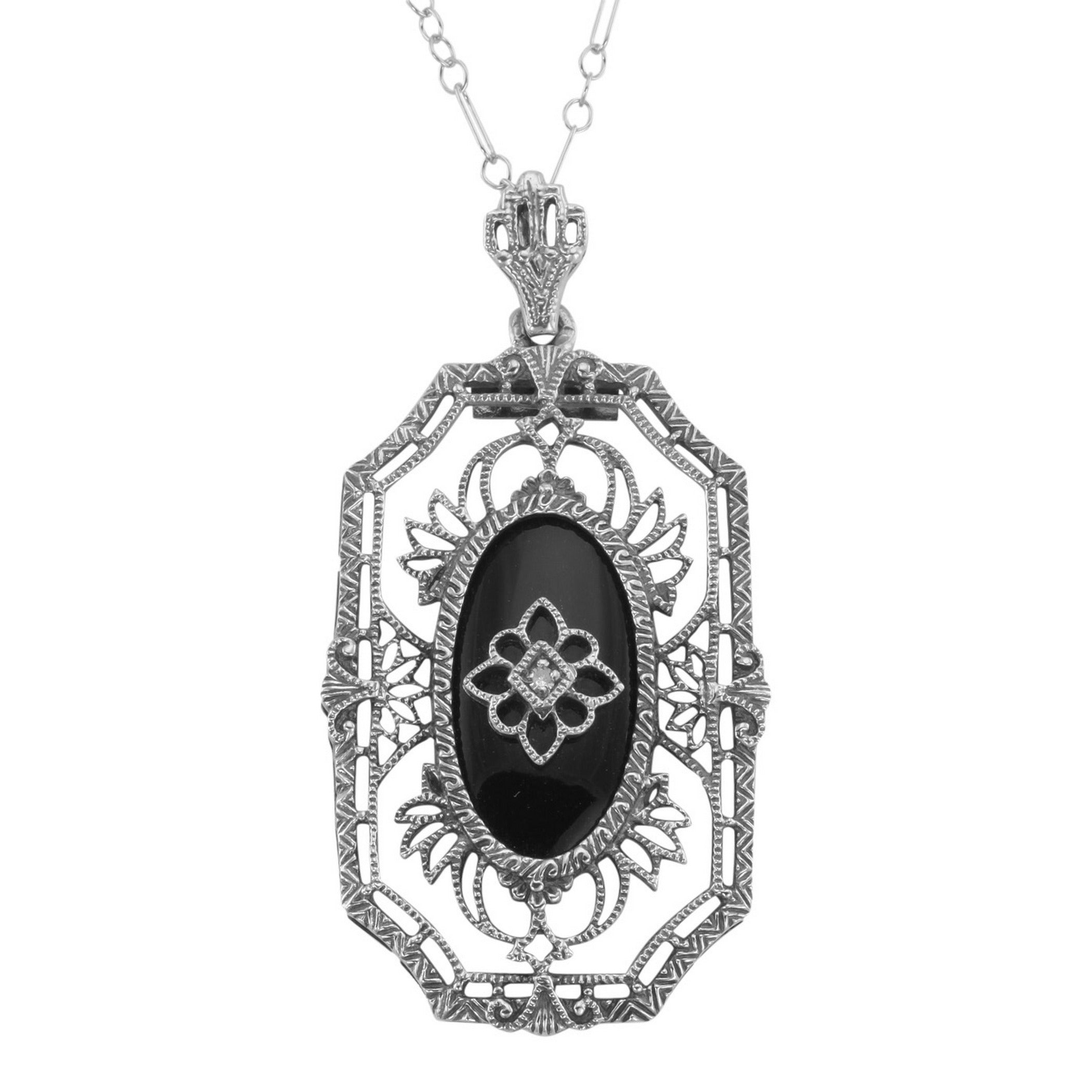 Art Deco style, Diamond, Black Onyx, sterling silver pendants, front view