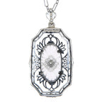 Back view of Art Deco Camphor Glass Crystal Diamond Pendant 18 in. Chain Sterling Silver showing 925 sterling silver hallmark