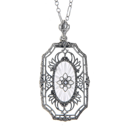 Art Deco style, Diamond, Crystal, sterling silver pendants, front view