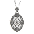 Victorian style, Diamond, Camphor Glass, sterling silver pendants, front view