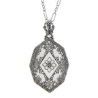 Victorian style, Diamond, Camphor Glass, sterling silver pendants, front view