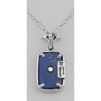 Back view of Beautiful Blue Lapis Filigree Pendant w/ Diamond showing 925 sterling silver hallmark and spring ring clasp