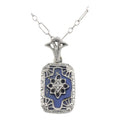 Filigree, Diamond, Lapis, sterling silver pendants, front view