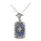 Filigree, Diamond, Lapis, sterling silver pendants, front view