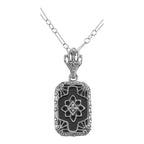 Filigree, Diamond, Black Onyx, sterling silver pendants, front view