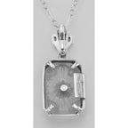 Back view of Sunray Pattern Camphor Glass / Diamond Pendant showing 925 sterling silver hallmark and spring ring clasp