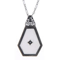 Art Deco style, Diamond, Camphor Glass, sterling silver pendants, front view
