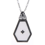 Art Deco style, Diamond, Camphor Glass, sterling silver pendants, front view