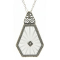Art Deco style, Diamond, Camphor Glass, sterling silver pendants, front view