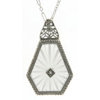 Art Deco style, Diamond, Camphor Glass, sterling silver pendants, front view