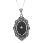 Art Deco style, Diamond, Black Onyx, sterling silver pendants, front view