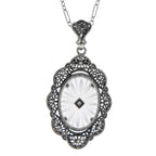 Art Deco style, Diamond, Camphor Glass, sterling silver pendants, front view