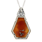 Back view of Art Deco Style Hand Carved Italian Cameo Diamond Pendant Sterling Silver showing 925 sterling silver hallmark an