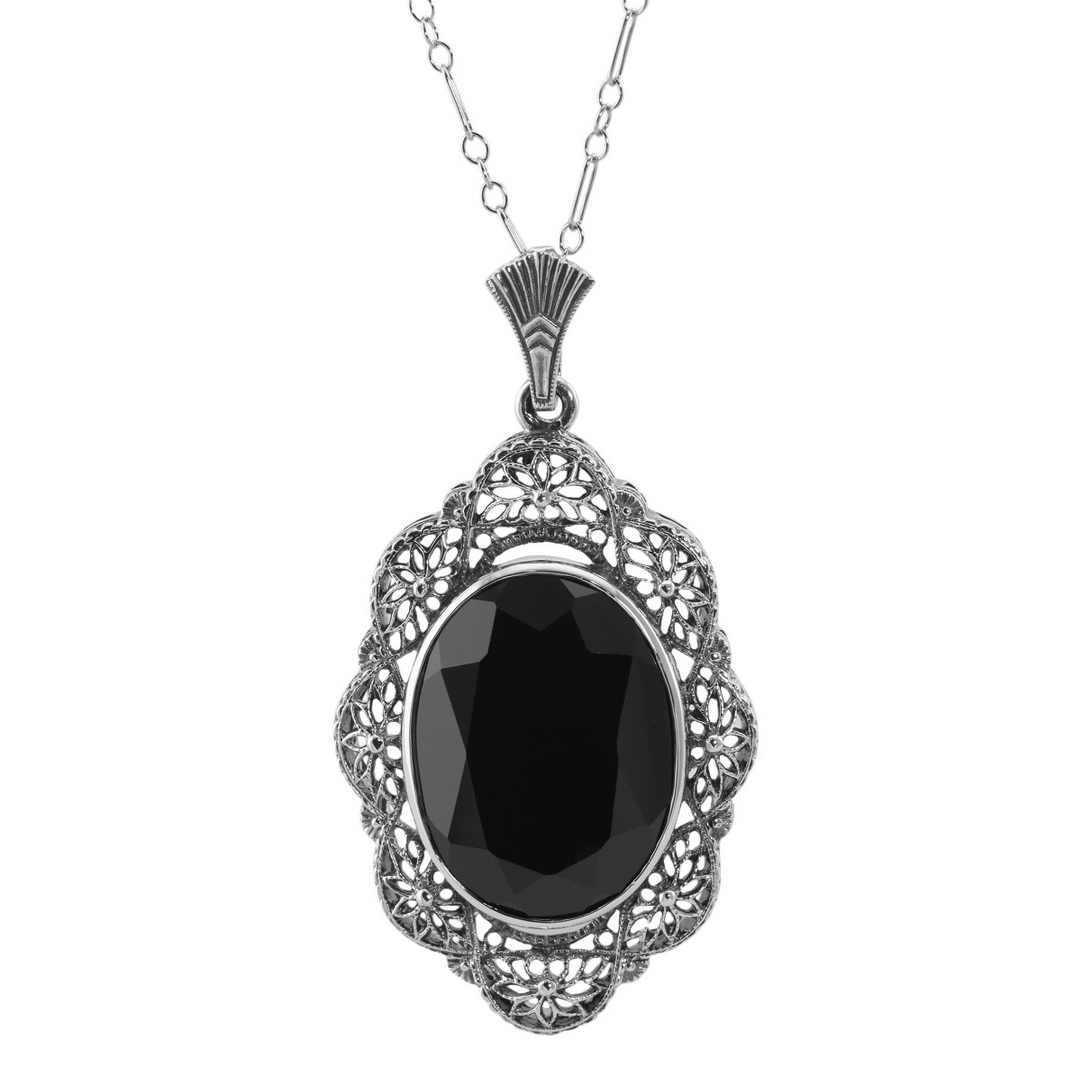 Art Deco style, Onyx, sterling silver pendants, front view