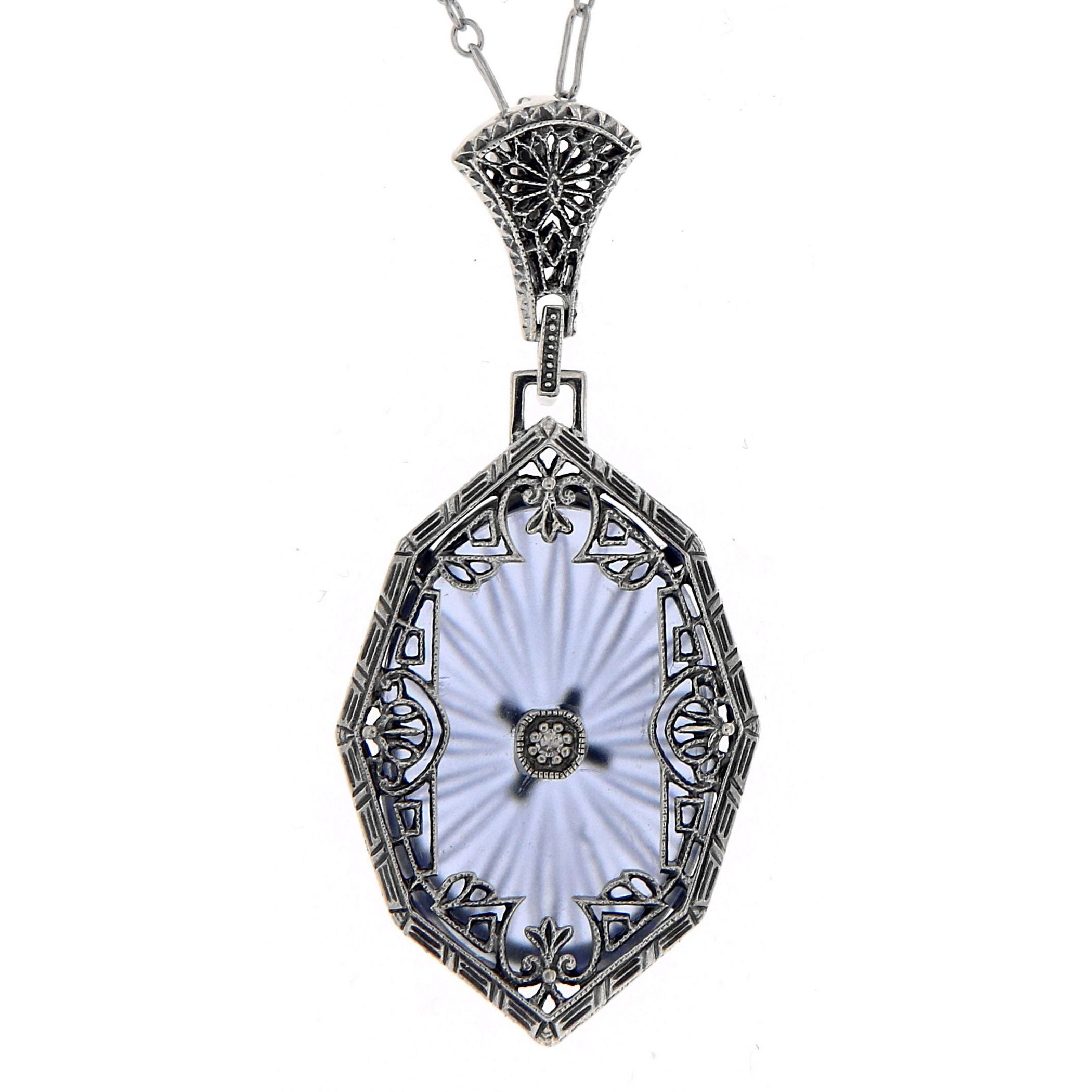 Victorian style, Diamond, Crystal, sterling silver pendants, front view
