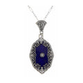 Victorian style, Diamond, Lapis, sterling silver pendants, front view