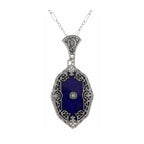 Victorian style, Diamond, Lapis, sterling silver pendants, front view