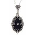 Victorian style, Diamond, Black Onyx, sterling silver pendants, front view