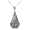 Filigree, Diamond, Crystal, sterling silver pendants, front view