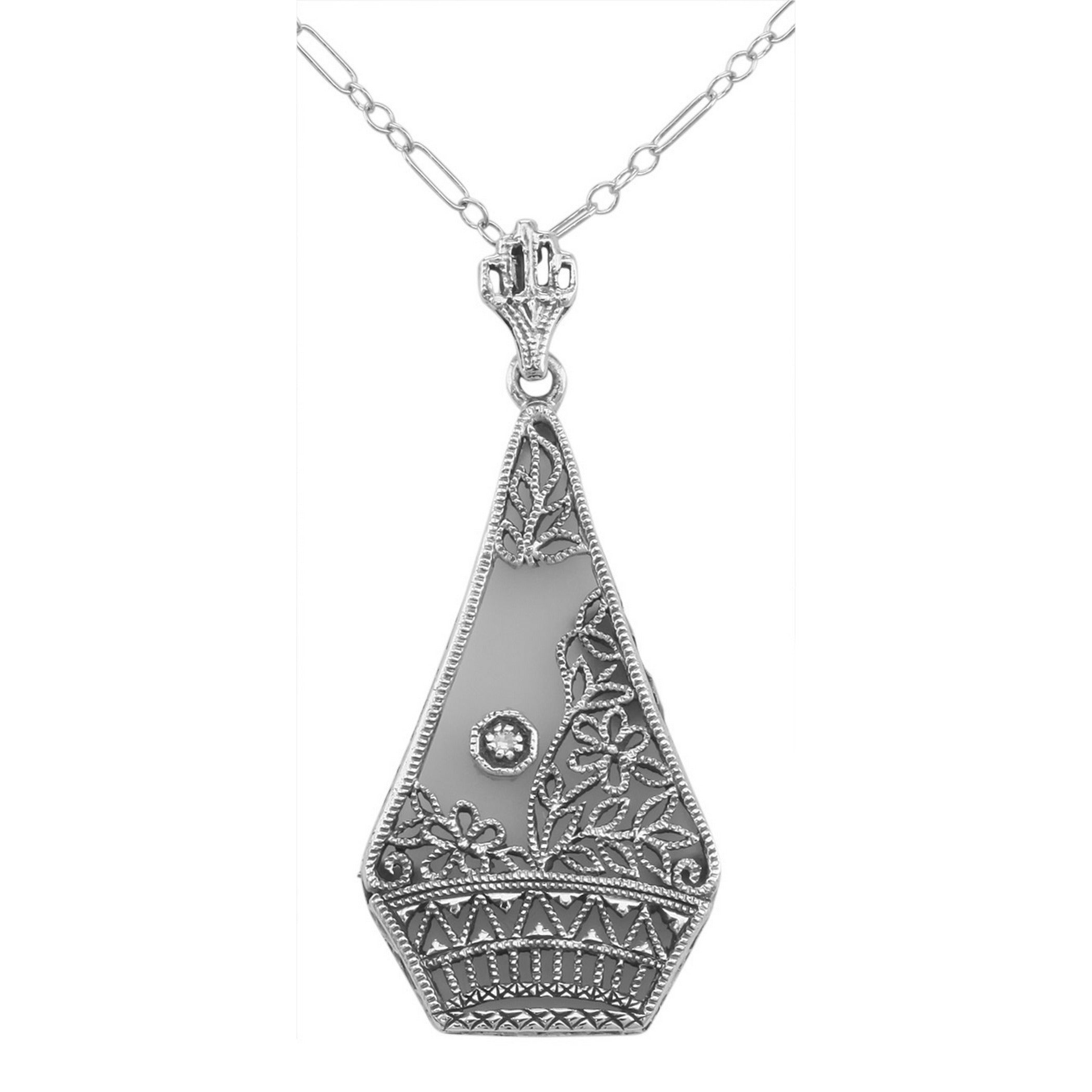 Filigree, Diamond, Crystal, sterling silver pendants, front view