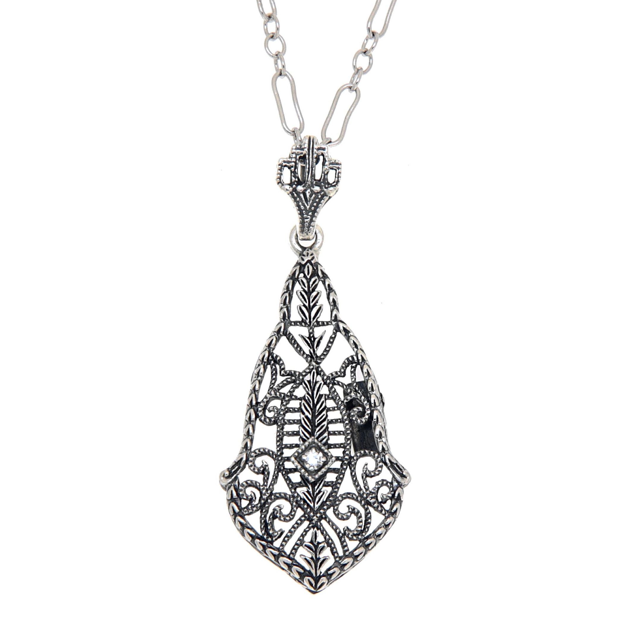Art Deco style, Diamond, sterling silver pendants, front view