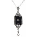 Art Deco style, Diamond, Black Onyx, sterling silver pendants, front view