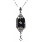 Art Deco style, Diamond, Black Onyx, sterling silver pendants, front view