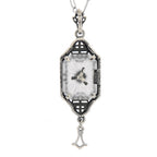 Back view of Art Deco Style Sunray Crystal Dangle Filigree Diamond Pendant Sterling Silver showing 925 sterling silver hallma