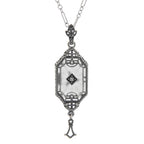 Art Deco style, Diamond, Crystal, sterling silver pendants, front view