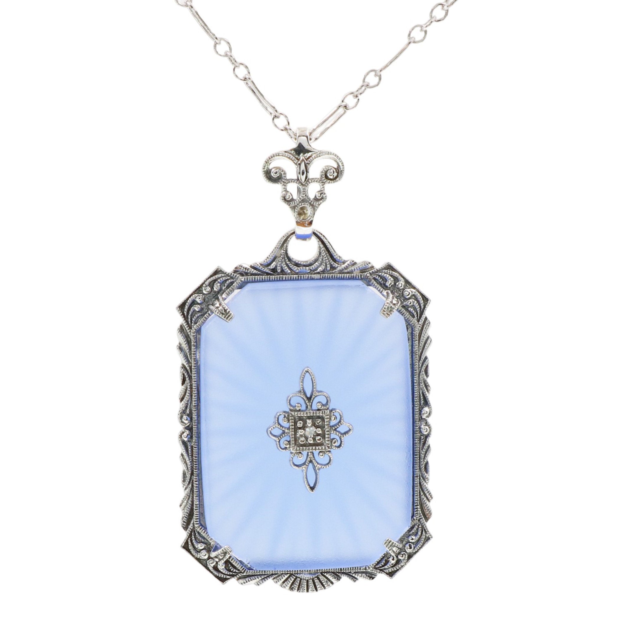 Filigree, Diamond, Crystal, sterling silver pendants, front view