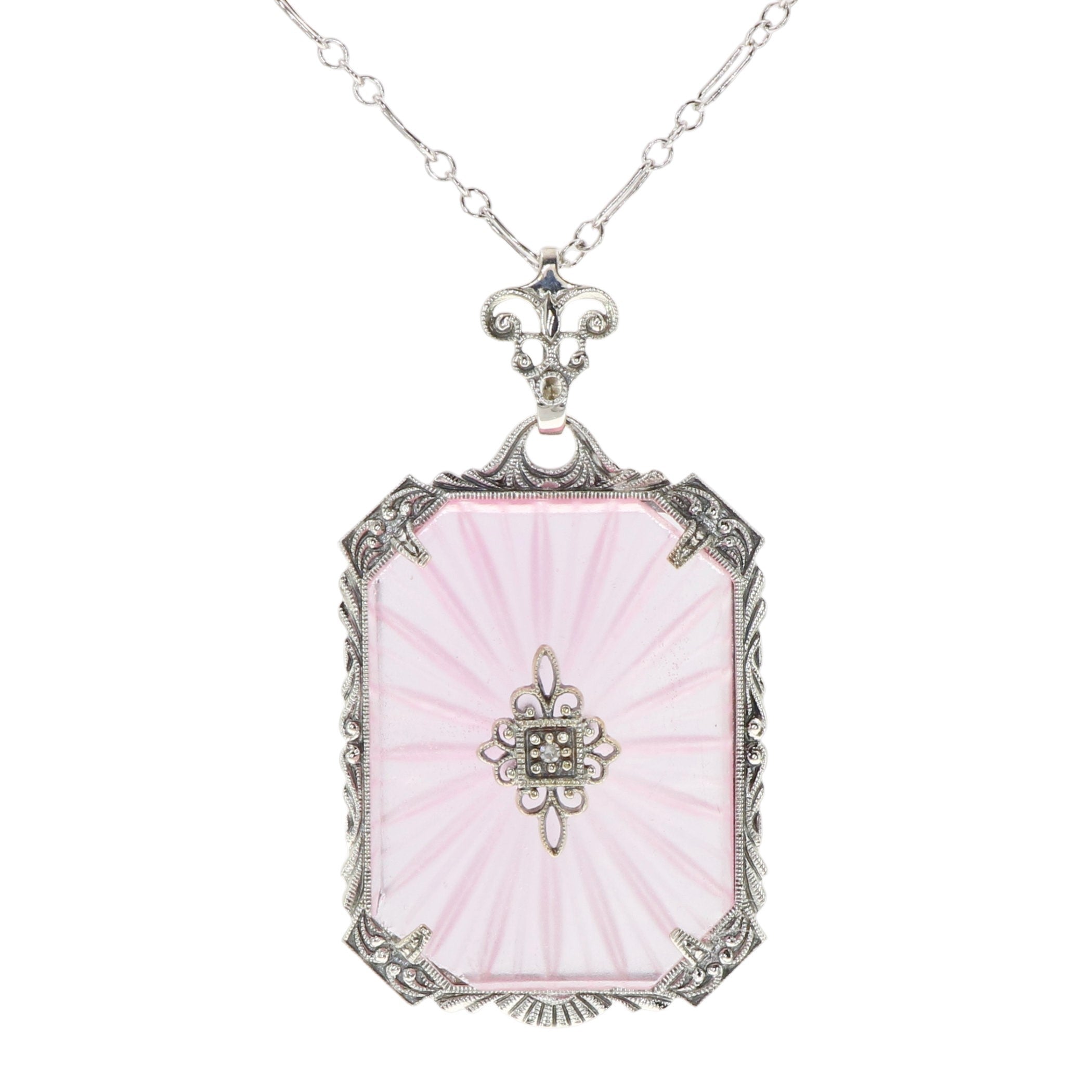 Filigree, Diamond, Crystal, sterling silver pendants, front view