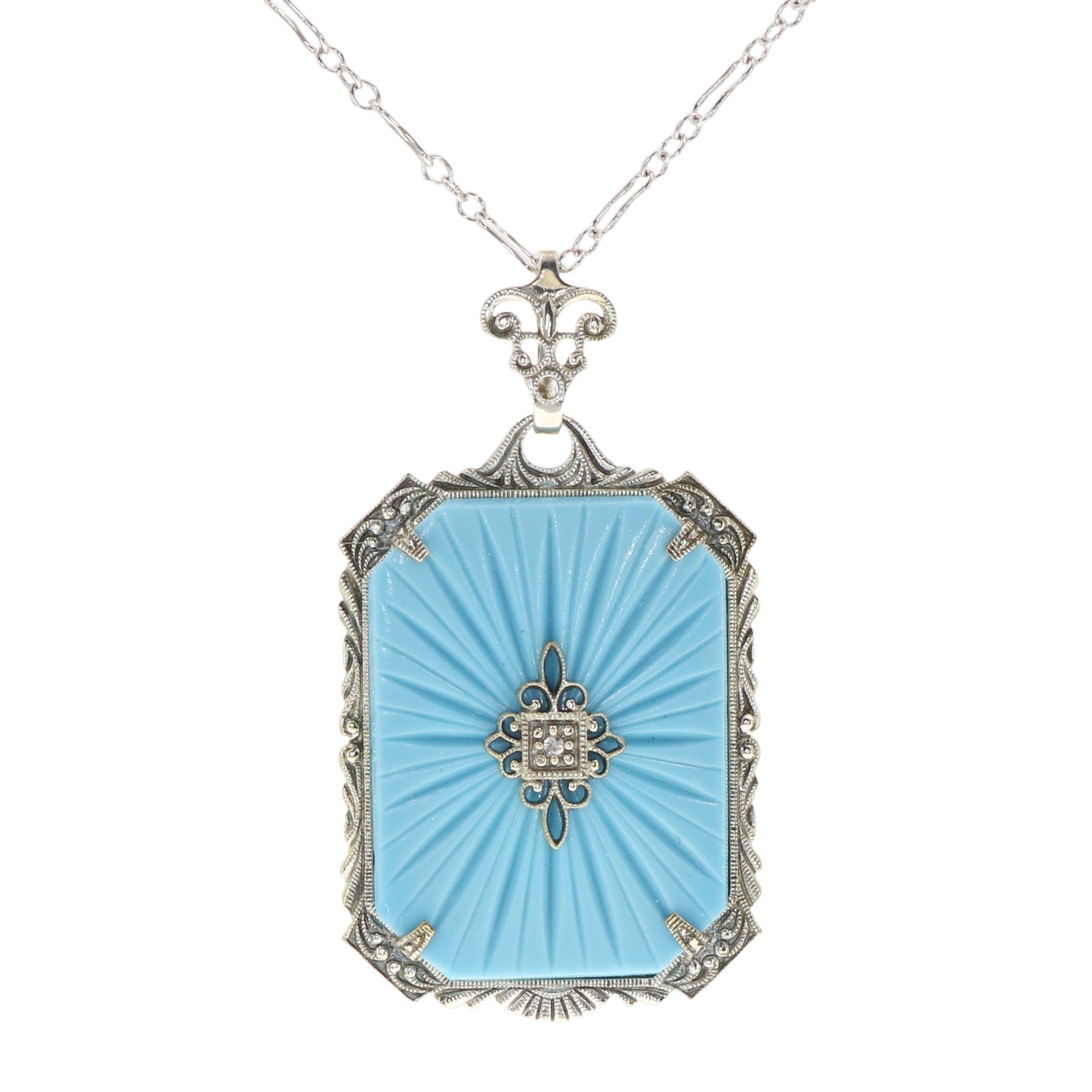 Filigree, Diamond, Turquoise, sterling silver pendants, front view