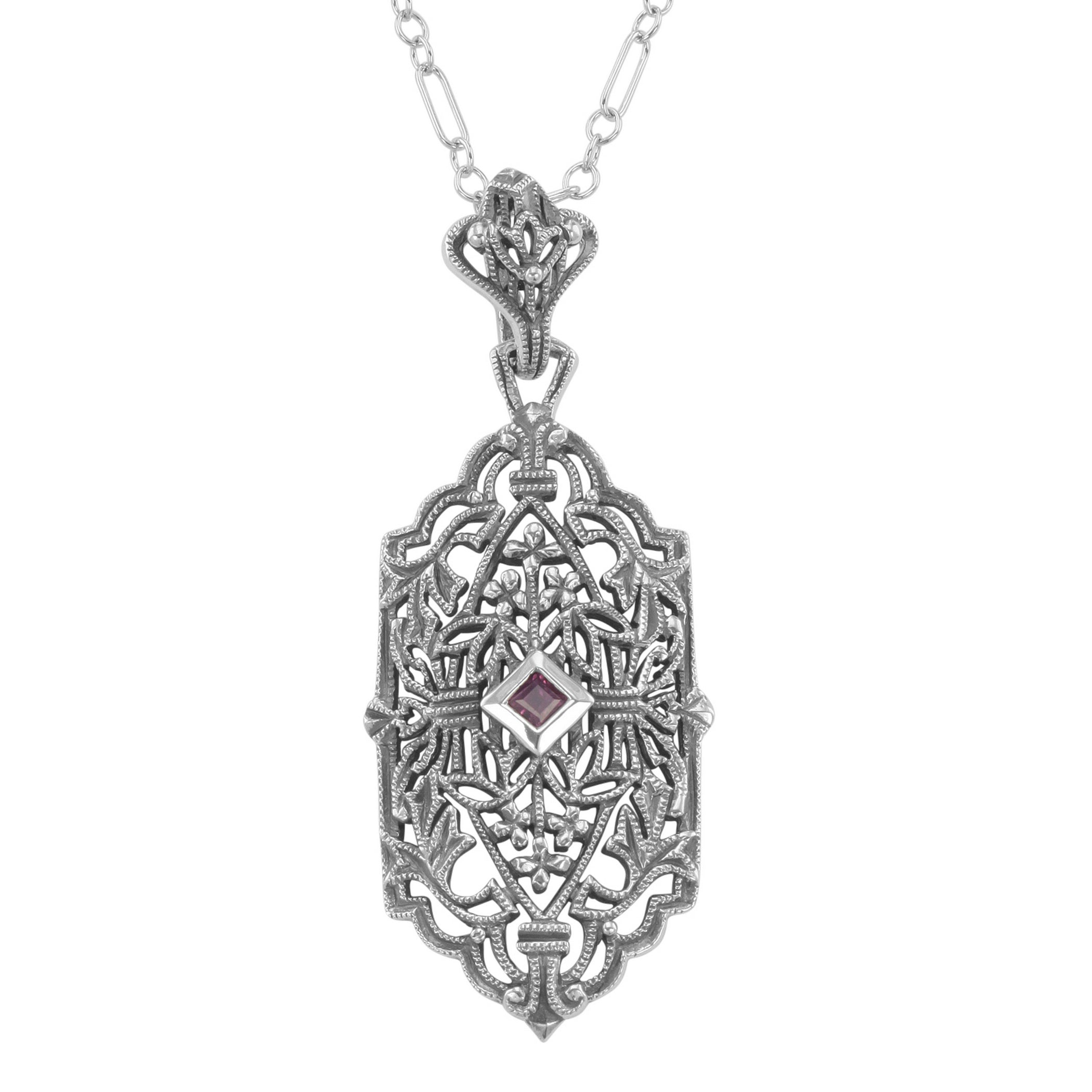 Art Deco style, Ruby, sterling silver pendants, front view