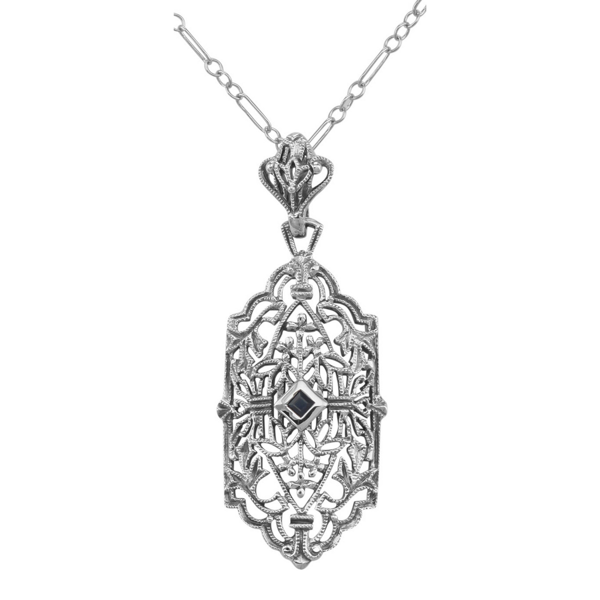 Art Deco style, Sapphire, sterling silver pendants, front view