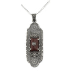 Filigree, Diamond, Carnelian, sterling silver pendants, front view