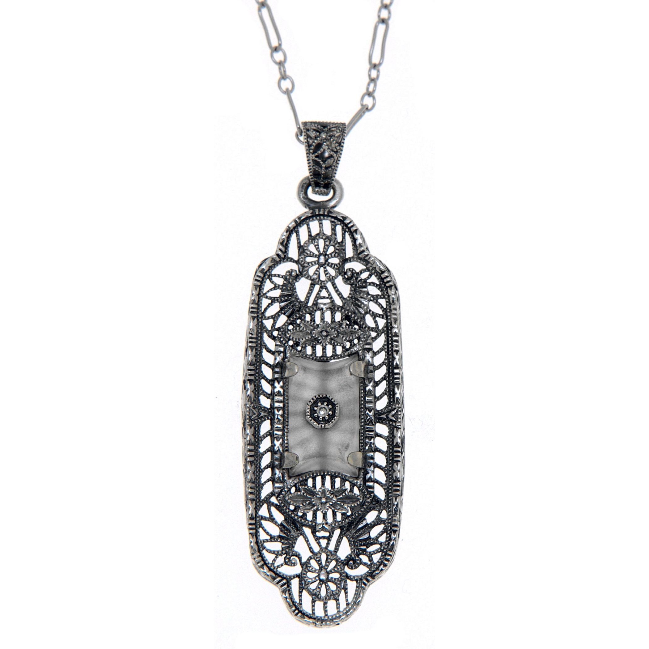 Victorian style, Diamond, Crystal, sterling silver pendants, front view