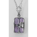 Back view of Art Deco Amethyst Filigree Diamond Pendant / 18 Chain Sterling Silver showing 925 sterling silver hallmark and s