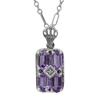 Art Deco style, Amethyst, Diamond, sterling silver pendants, front view