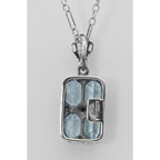 Back view of Art Deco Blue Topaz Filigree Diamond Pendant 18 Chain Sterling Silver showing 925 sterling silver hallmark and s