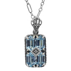 Art Deco style, Blue Topaz, Diamond, sterling silver pendants, front view