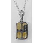 Back view of Art Deco Citrine Filigree Diamond Pendant w/ 18 Chain Sterling Silver showing 925 sterling silver hallmark and s