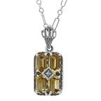 Art Deco style, Citrine, Diamond, sterling silver pendants, front view