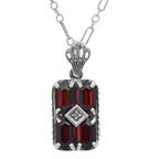 Art Deco style, Garnet, Diamond, sterling silver pendants, front view