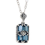 Art Deco style, Blue Topaz, London Blue Topaz, sterling silver pendants, front view