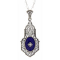 Art Deco style, Diamond, Lapis, sterling silver pendants, front view